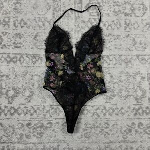 Victoria's Secret Bodysuit Women's Black Floral Size Small Mesh